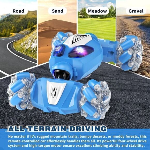 Sensing RC Stunt Car Birthday Gifts Toys for Kids Blue Remote Control Car New - Picture 7 of 8